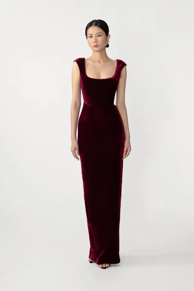 Sau Lee Brooke Velvet Gown In Burgundy