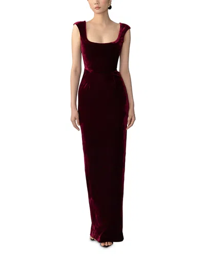 Sau Lee Brooke Velvet Gown In Oxblood In Burgundy