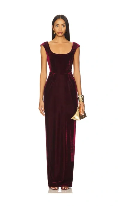 Sau Lee Brooke Velvet Gown In Oxblood In Burgundy