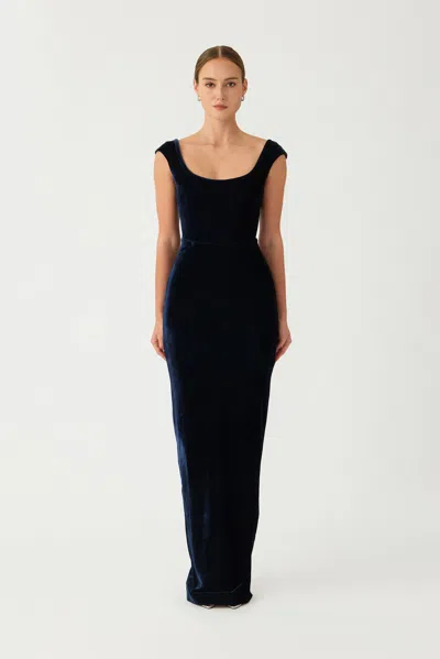 Sau Lee Brooke Velvet Gown In Midnight Blue