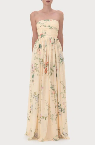 Sau Lee Camille Floral Strapless Gown In Neutral
