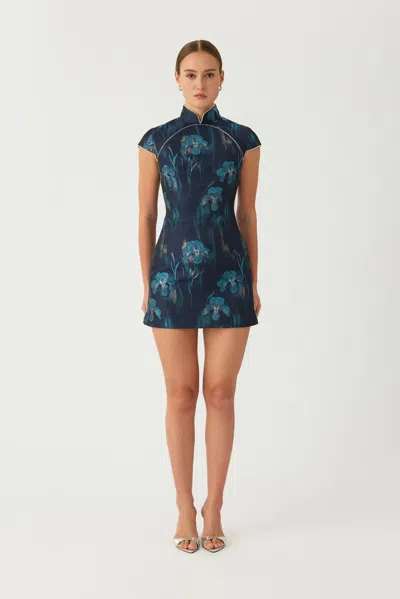Sau Lee Cara Jacquard Mini Dress In Midnight Blue