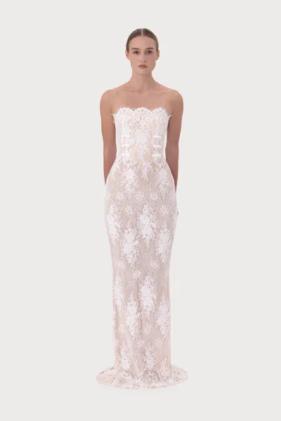 Sau Lee Chantal Lace Gown In White