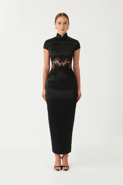 Sau Lee Charlize Satin Dress In Black