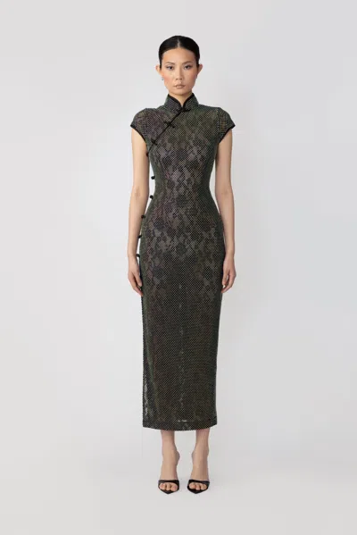 Sau Lee Charlotte Crystal Dress In Black Silver