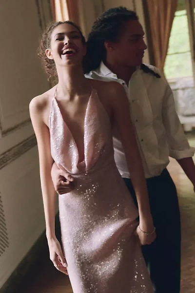 Sau Lee Claudia Cowl-neck Shine Maxi Dress In Pink