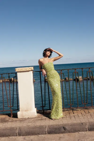 Sau Lee Courtney Beaded Dress In Green