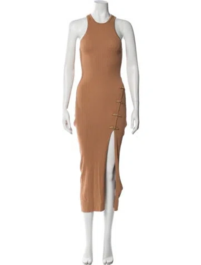 Pre-owned Sau Lee Crew Neck Long Dress In Brown