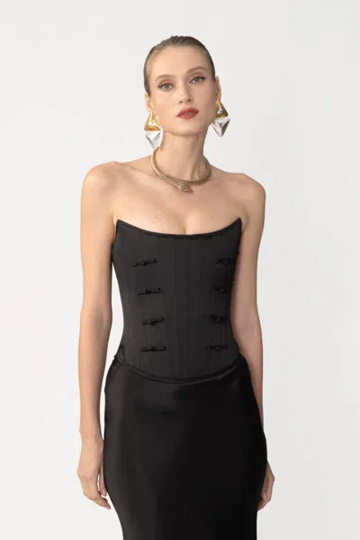 Sau Lee Della Satin Corset Top In Black