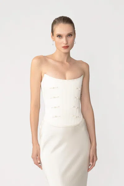 Sau Lee Della Satin Corset Top In White