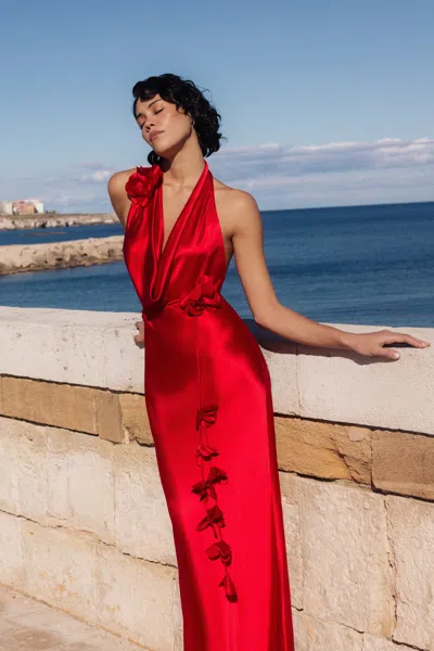 Sau Lee Delphine Satin Gown In Red