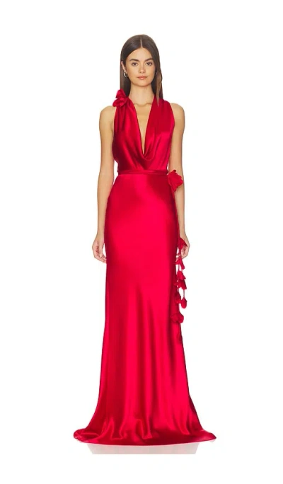 Sau Lee Delphine Satin Gown In Red
