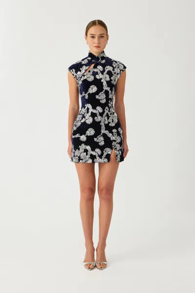 Sau Lee Devon Velvet Mini Dress In Midnight Blue