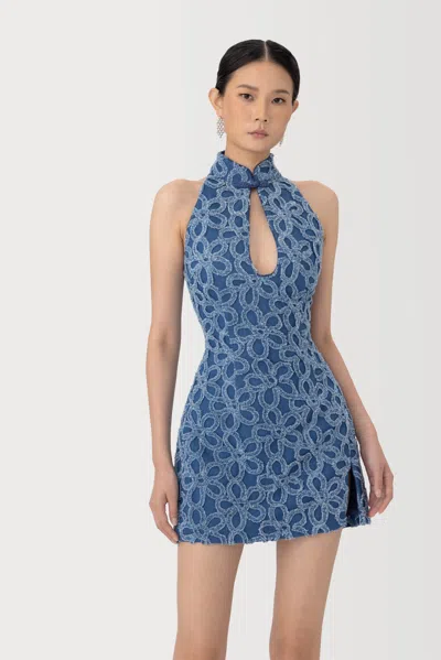 Sau Lee Eva Denim Mini Dress In Multi