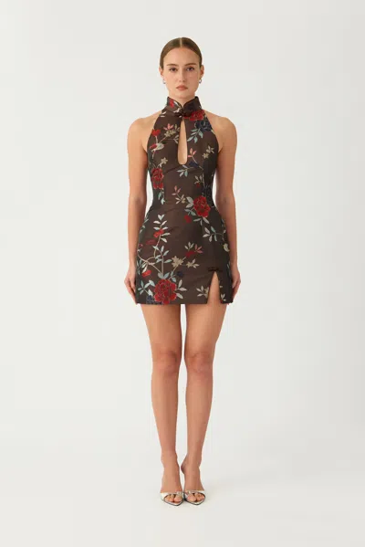 Sau Lee Eva Jacquard Mini Dress In Brown Multi