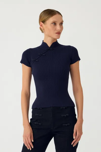 Sau Lee Evan Knit Top In Navy