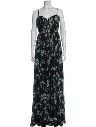 Pre-owned Sau Lee Floral Print Long Dress In Black