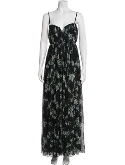 Pre-owned Sau Lee Floral Print Long Dress In Black