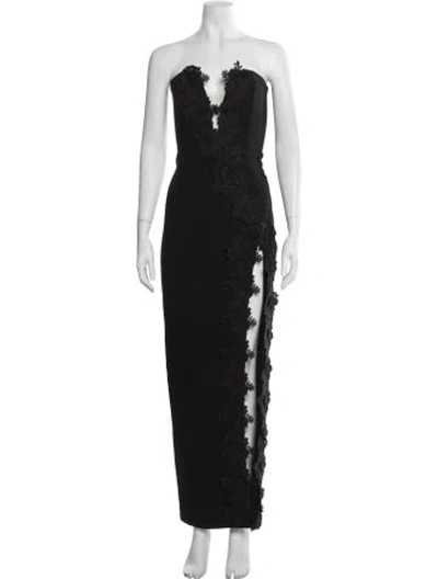 Pre-owned Sau Lee Floral Print Long Dress In Black