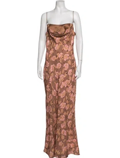 Pre-owned Sau Lee Floral Print Long Dress In Brown