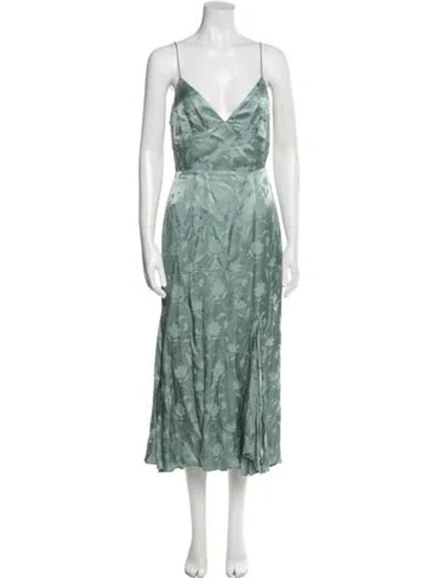 Pre-owned Sau Lee Floral Print Long Dress In Green