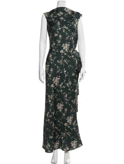 Pre-owned Sau Lee Floral Print Long Dress In Green