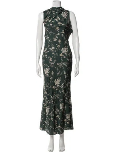 Pre-owned Sau Lee Floral Print Long Dress In Green