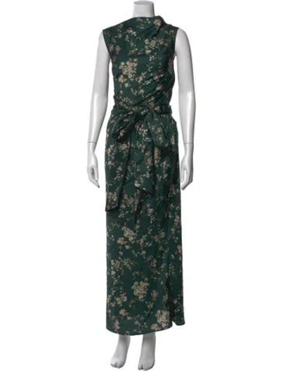 Pre-owned Sau Lee Floral Print Long Dress In Green