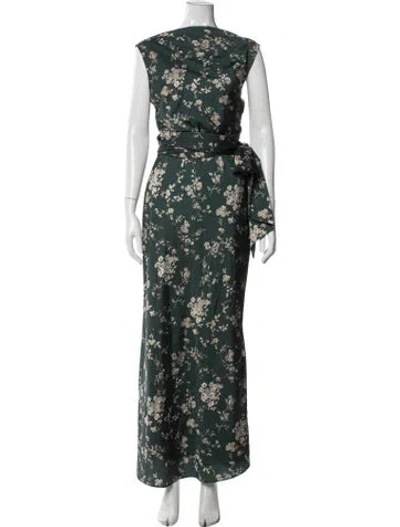 Pre-owned Sau Lee Floral Print Long Dress In Green