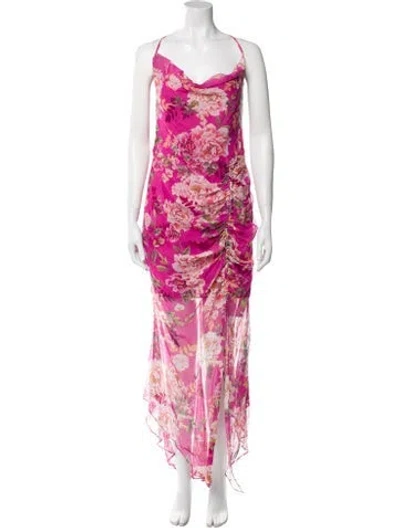 Pre-owned Sau Lee Floral Print Long Dress In Pink