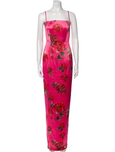 Pre-owned Sau Lee Floral Print Long Dress In Pink