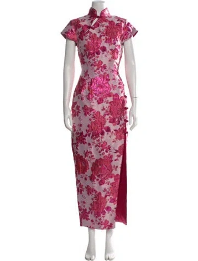 Pre-owned Sau Lee Floral Print Long Dress In Pink