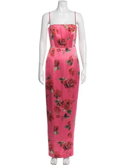 Pre-owned Sau Lee Floral Print Long Dress In Pink