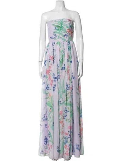 Pre-owned Sau Lee Floral Print Long Dress In Purple