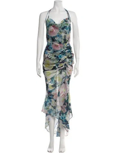 Pre-owned Sau Lee Floral Print Long Dress W/ Tags In Blue