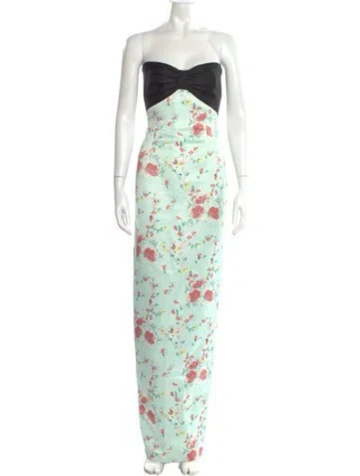 Pre-owned Sau Lee Floral Print Long Dress W/ Tags In Green