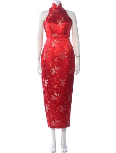 Pre-owned Sau Lee Floral Print Long Dress W/ Tags In Red