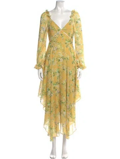 Pre-owned Sau Lee Floral Print Long Dress In Yellow