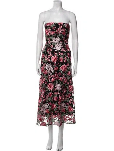 Pre-owned Sau Lee Floral Print Midi Length Dress In Red