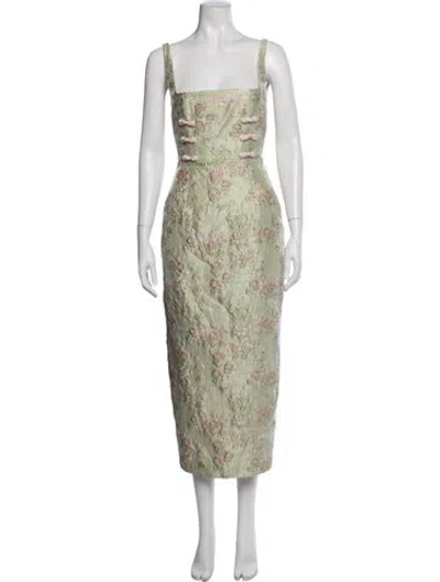Pre-owned Sau Lee Floral Print Midi Length Dress W/ Tags In Green