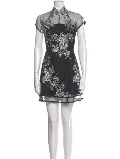 Pre-owned Sau Lee Floral Print Mini Dress In Black