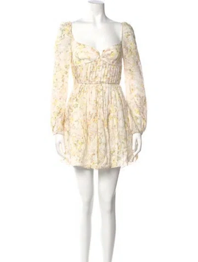 Pre-owned Sau Lee Floral Print Mini Dress In Neutral