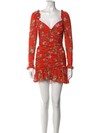 Pre-owned Sau Lee Floral Print Mini Dress In Orange