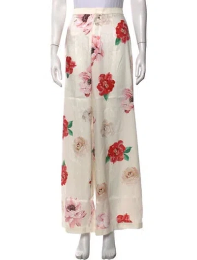 Pre-owned Sau Lee Floral Print Wide Leg Pants In Neutrals