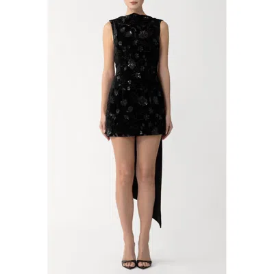 Sau Lee Floral Sequin Velvet Cocktail Dress In Black