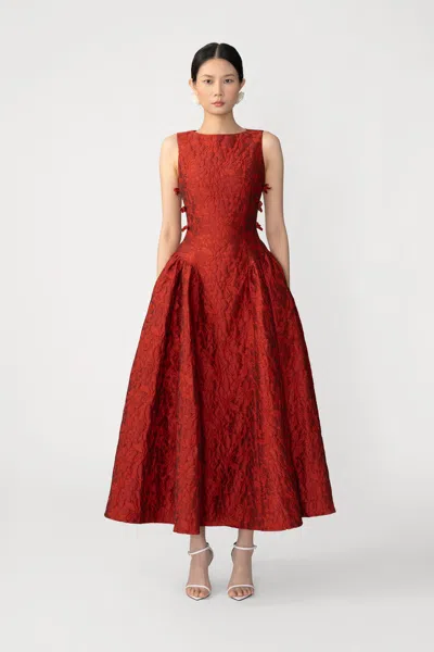 Sau Lee Francesca Jacquard Gown In Red