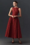 Sau Lee Francesca Square-neck Jacquard Midi Dress In Red