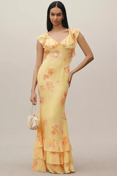 Sau Lee Gaia Ruffle Maxi Dress In Yellow