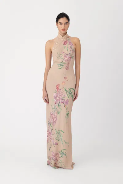 Sau Lee Gillian Chiffon Dress In Gray