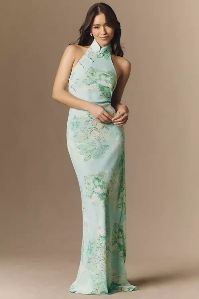 Sau Lee Gillian Chiffon Maxi Dress In Green